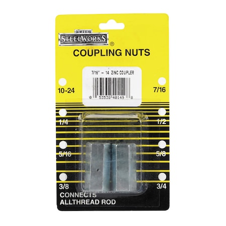 Steelworks Boltmaster 7/16 - 14 in. Steel Coupling Nut 2 pk 11838